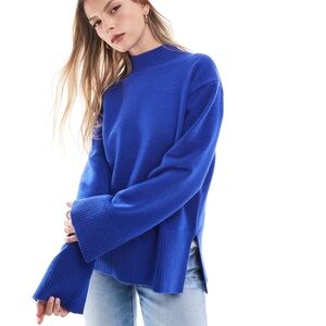 Bershka high neck jumper in bright blue sweater mock neck